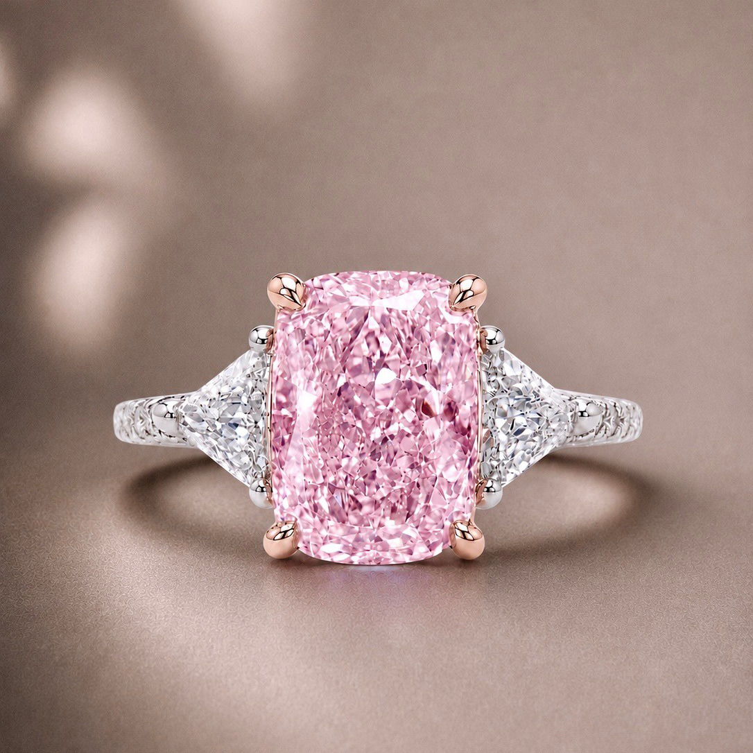 Platinum & 18K Fancy Intense Purplish Pink  3-Stone Diamond Ring